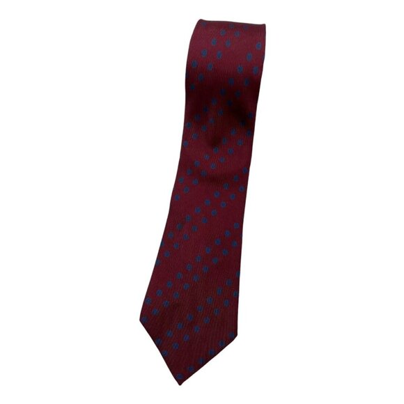 HERMÈS VINTAGE Men's 100% Silk Necktie LUXURY Tie Red Polka Dot W:2.8" EUC